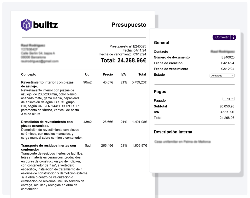 Funcionalidades de software de gestión para construcción